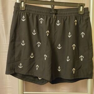 Brisira Mens Swim Trunks Black Embroidered Anchor Nautical Shorts Size US M NWT